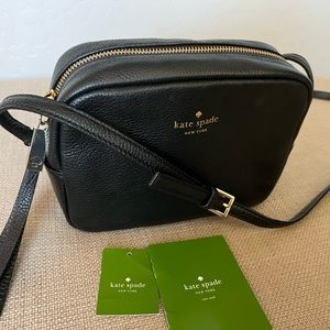 Kate Spade pebbled black leather camera bag purse